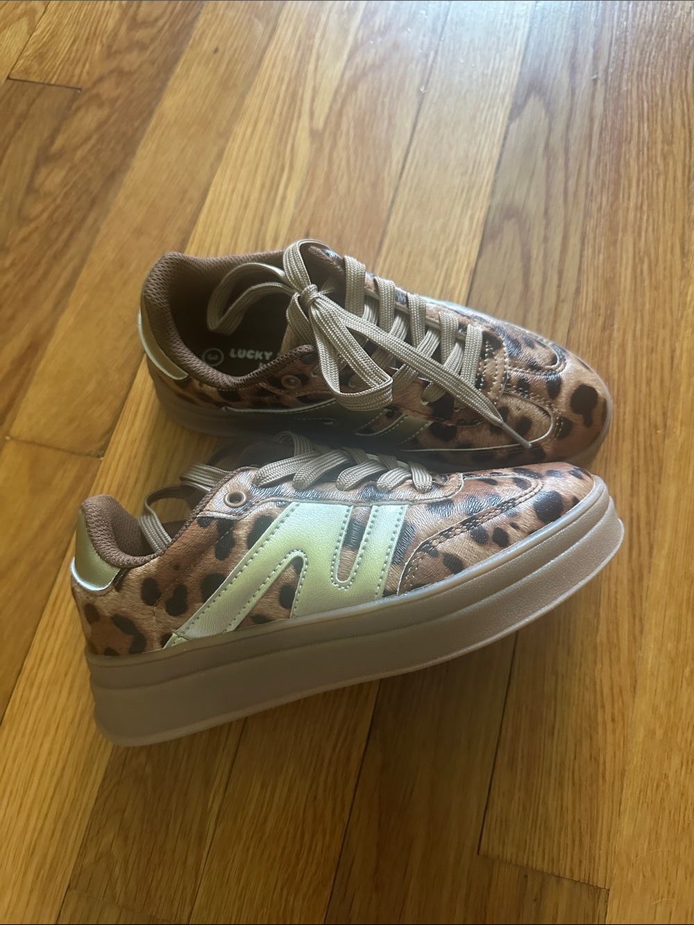Lucky Brand Leopard-Print Platform Sneakers in Tan and Cream